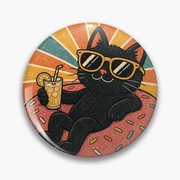 Item preview, Cool Black Cat Relaxing on Donut Pool Float Summer Cat designed and sold by Region.