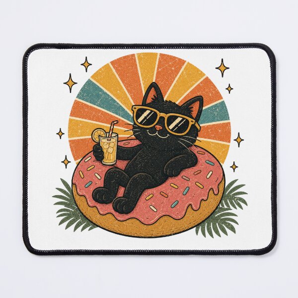 Item preview, Cool Black Cat Relaxing on Donut Pool Float Summer Cat designed and sold by Region.