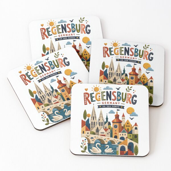 Artikelvorschau, Regensburg, Deutschland, Donau-Steinbrücke, gestickte Reiseillustration, Souvenir entworfen und verkauft von Witsprings.