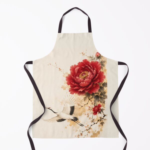 Item preview, Elegant Red Peony and Crane Chinese Ink Painting designed and sold by ManJiangHong.