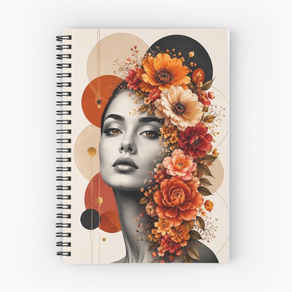 Item preview, Floral Woman Amber Eyes Orange Flowers Geometric Circles Wall Art Print designed and sold by Leogasup.