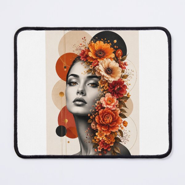 Item preview, Floral Woman Amber Eyes Orange Flowers Geometric Circles Wall Art Print designed and sold by Leogasup.