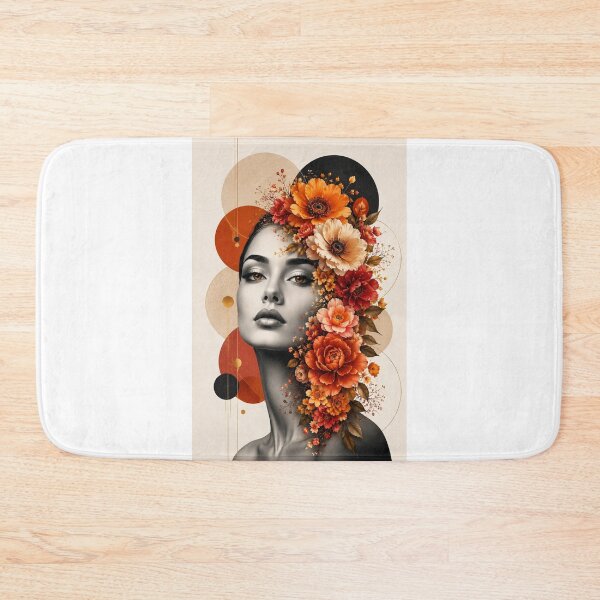 Item preview, Floral Woman Amber Eyes Orange Flowers Geometric Circles Wall Art Print designed and sold by Leogasup.