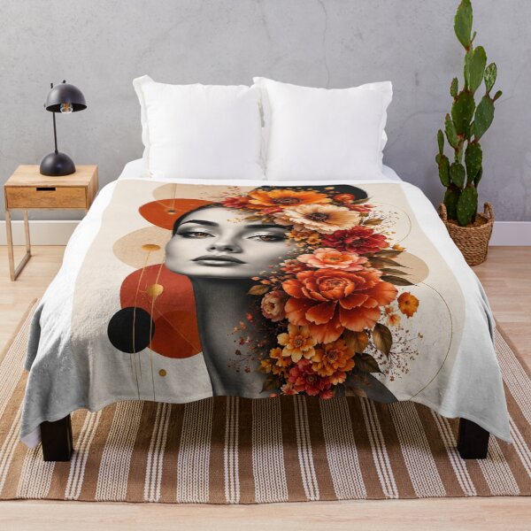 Item preview, Floral Woman Amber Eyes Orange Flowers Geometric Circles Wall Art Print designed and sold by Leogasup.