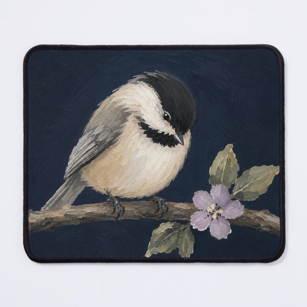 Item preview, Chickadee Bird Art – Woodland Bird with Blossom designed and sold by Filora Atelier | Bird Art.