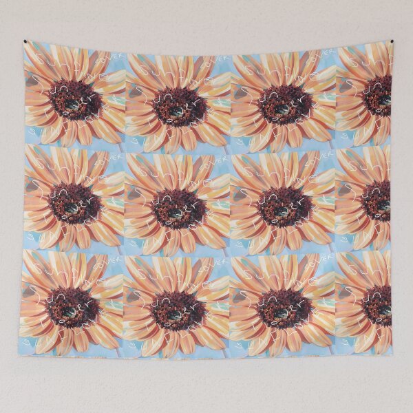 Item preview, Sunflower , lover on baby blue background  designed and sold by wallartofmio.