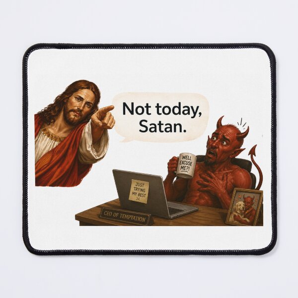 Item preview, jesus not today satan meme  designed and sold by PatternFly.