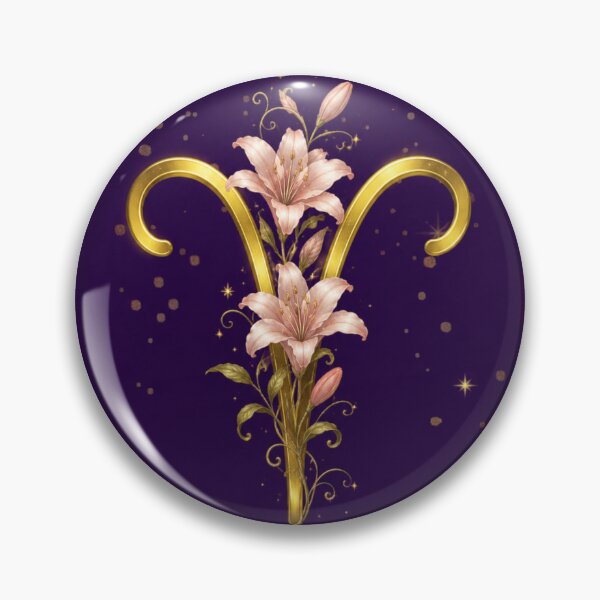 Item preview, Elegant Aries Zodiac Symbol with Pink Lilies | Gold Astrology Floral Art designed and sold by MysticPurpleHue.