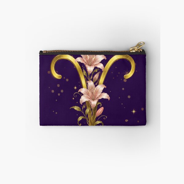 Item preview, Elegant Aries Zodiac Symbol with Pink Lilies | Gold Astrology Floral Art designed and sold by MysticPurpleHue.