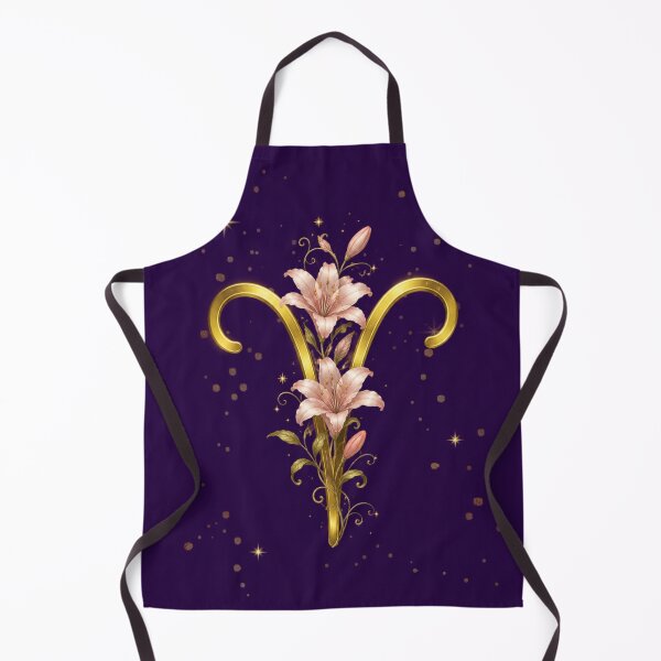 Item preview, Elegant Aries Zodiac Symbol with Pink Lilies | Gold Astrology Floral Art designed and sold by MysticPurpleHue.