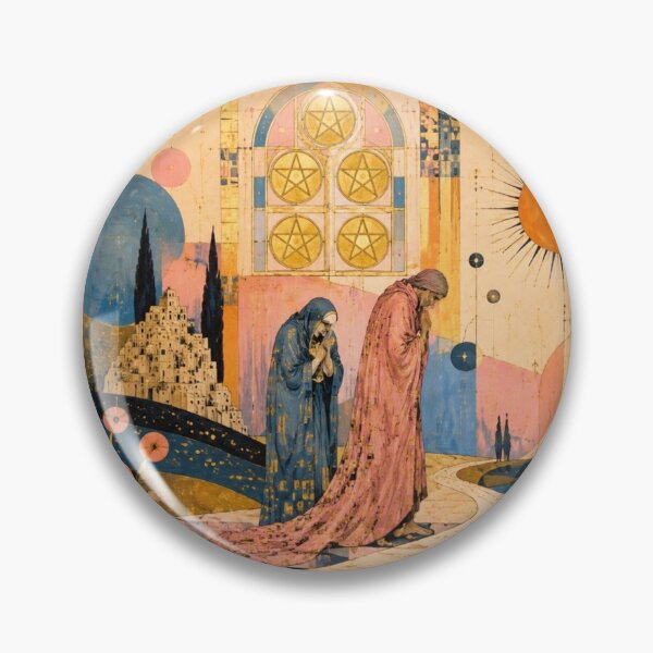 Item preview, Five of Pentacles Tarot Card - Surreal Pink & Gold Spiritual Hope Art designed and sold by Natalia-Vlad.