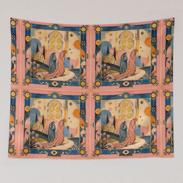 Item preview, Five of Pentacles Tarot Card - Surreal Pink & Gold Spiritual Hope Art designed and sold by Natalia-Vlad.