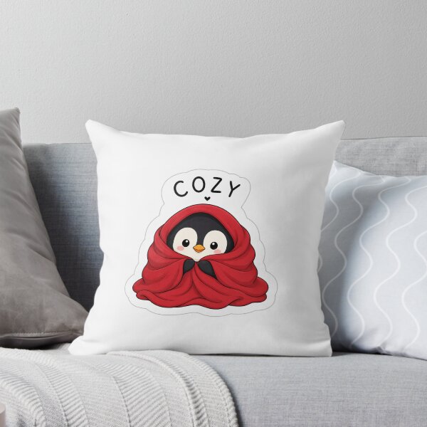 Item preview, Cozy Penguin in Red Blanket Sticker | Cute Winter Penguin Vinyl Sticker designed and sold by Cozy Art Studio.