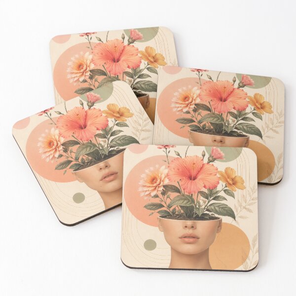 Item preview, Woman Open Head Flowers Growing Pastel Circles Mind Art Print designed and sold by Leogasup.
