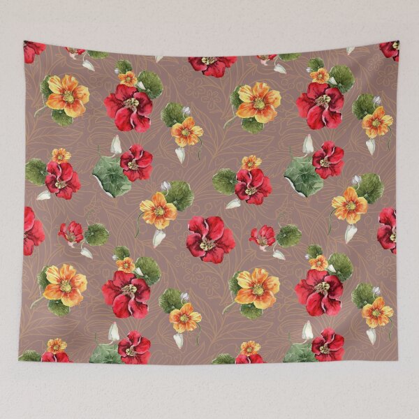 Item preview, Watercolor Nasturtium Floral Pattern - Red Orange Yellow Botanical Art designed and sold by TurquoiseBird.