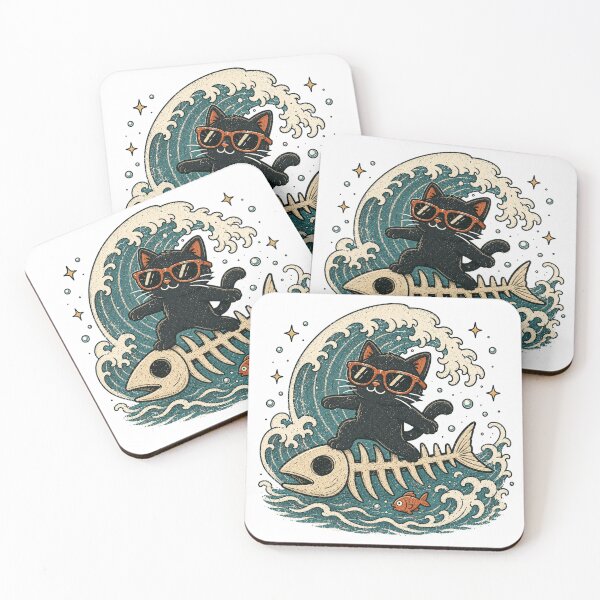 Item preview, Cool Black Cat Surfing Fish Skeleton Summer Cat designed and sold by Region.