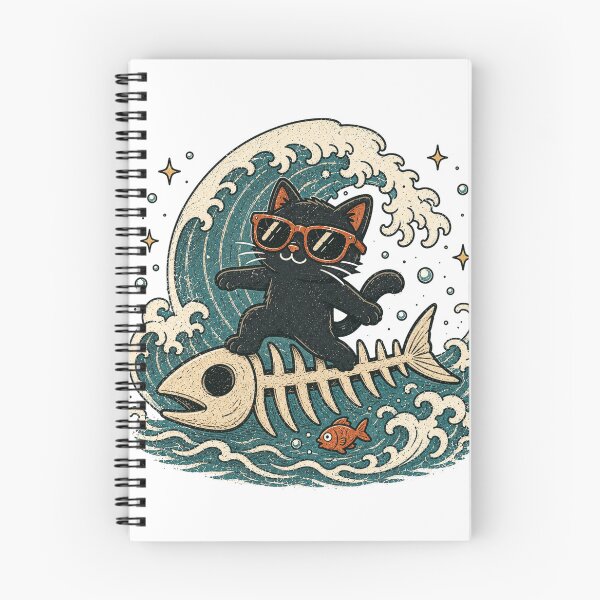 Item preview, Cool Black Cat Surfing Fish Skeleton Summer Cat designed and sold by Region.