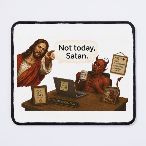 Item preview, jesus not today satan meme  designed and sold by PatternFly.