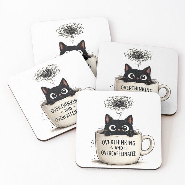 Item preview, Overthinking and Overcaffeinated Black Cat Coffee Mug designed and sold by Travelcases.
