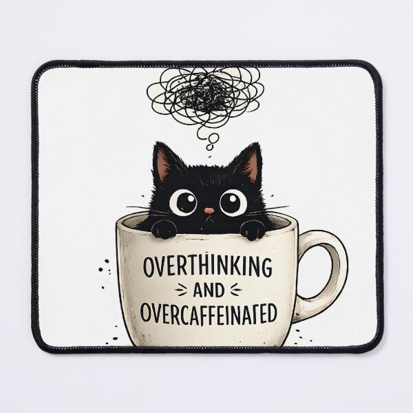 Item preview, Overthinking and Overcaffeinated Black Cat Coffee Mug designed and sold by Travelcases.