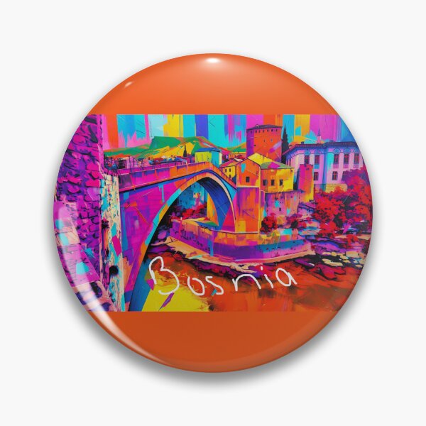 Item preview, Bosnia bridge in pop up lively colours  designed and sold by wallartofmio.