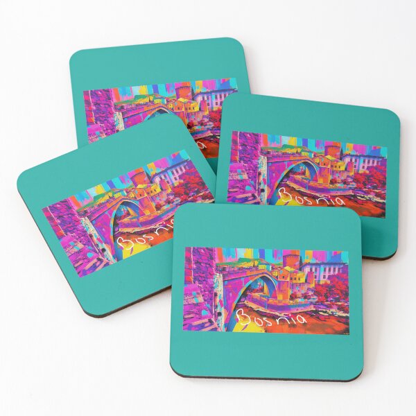 Item preview, Bosnia bridge in pop up lively colours  designed and sold by wallartofmio.