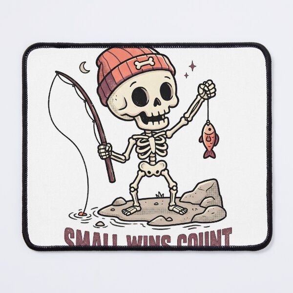 Item preview, Skeleton Fishing Small Wins Count Retro Beanie designed and sold by MisteryDesigner.