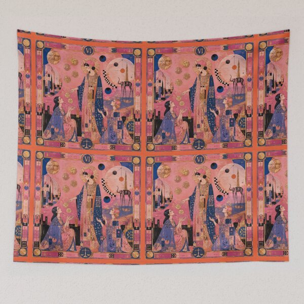 Item preview, Six of Pentacles Tarot Card - Art Deco Pink Gold Generosity Art designed and sold by Natalia-Vlad.