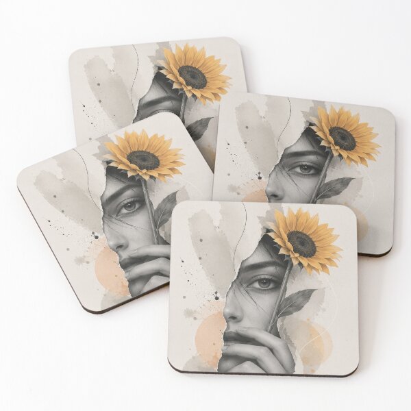 Item preview, Woman Torn Paper Eye Sunflower Watercolor Splatter Black White Art Print designed and sold by Leogasup.