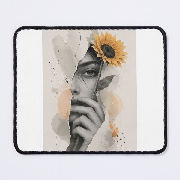 Item preview, Woman Torn Paper Eye Sunflower Watercolor Splatter Black White Art Print designed and sold by Leogasup.