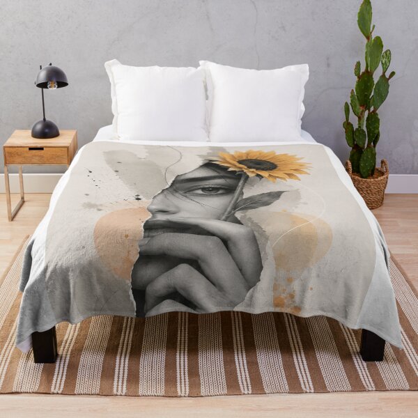 Item preview, Woman Torn Paper Eye Sunflower Watercolor Splatter Black White Art Print designed and sold by Leogasup.