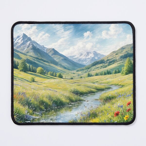 Item preview, Mountain Wildflower Meadow | Alpine Landscape | Peaceful Nature Scene | Scenic Mountain Stream | Spring Valley Art designed and sold by Patricia Johnston.