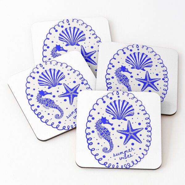 Item preview, Summer Vibes Coastal Seashell & Seahorse Sticker | Blue Ocean Aesthetic Beach Vinyl Decal designed and sold by Cozy Art Studio.