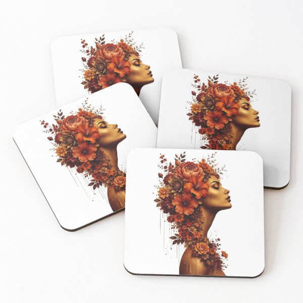 Item preview, Golden Woman Profile Autumn Terracotta Flowers Drip Wall Art Print designed and sold by Leogasup.