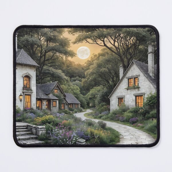 Item preview,  Enchanted Moonlit Cottage Village | Fairytale Stone Cottages | Whimsical Woodland Landscape | Storybook Fantasy Art designed and sold by Patricia Johnston.