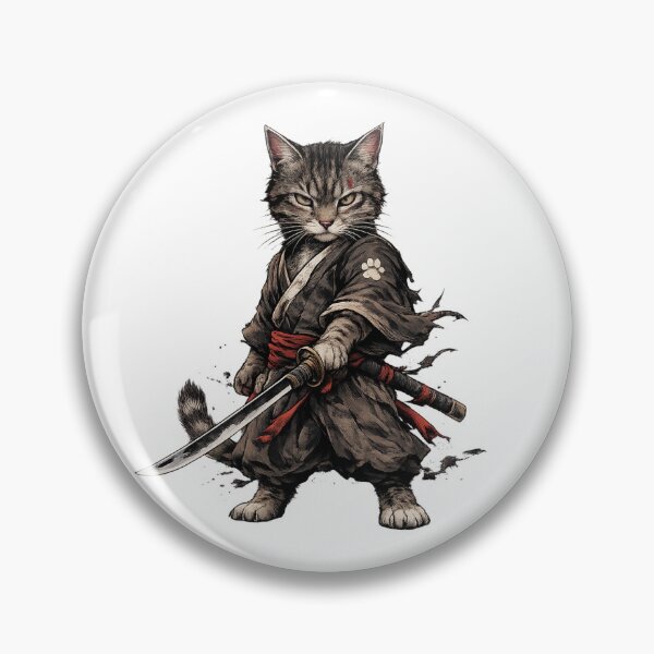 Item preview, Samurai Cat Warrior with Katana – Japanese Ink Style Ninja Feline Illustration designed and sold by Evening Twilight.