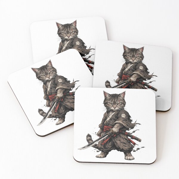 Item preview, Samurai Cat Warrior with Katana – Japanese Ink Style Ninja Feline Illustration designed and sold by Evening Twilight.