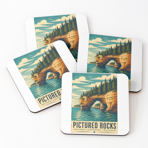 Item preview, Pictured Rocks National Lakeshore Michigan Vintage Travel Poster Art Print designed and sold by Nubrixa-Studio.