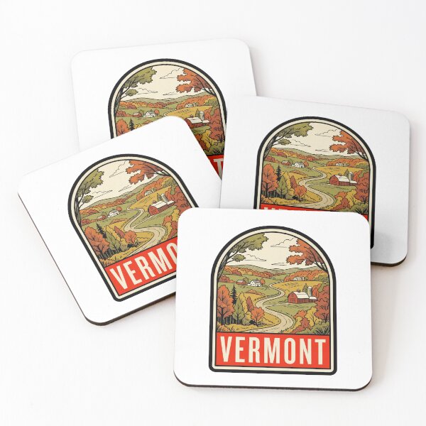 Item preview, Retro Vermont Autumn Farmland Hills Vintage Travel Badge designed and sold by Paper Drip.