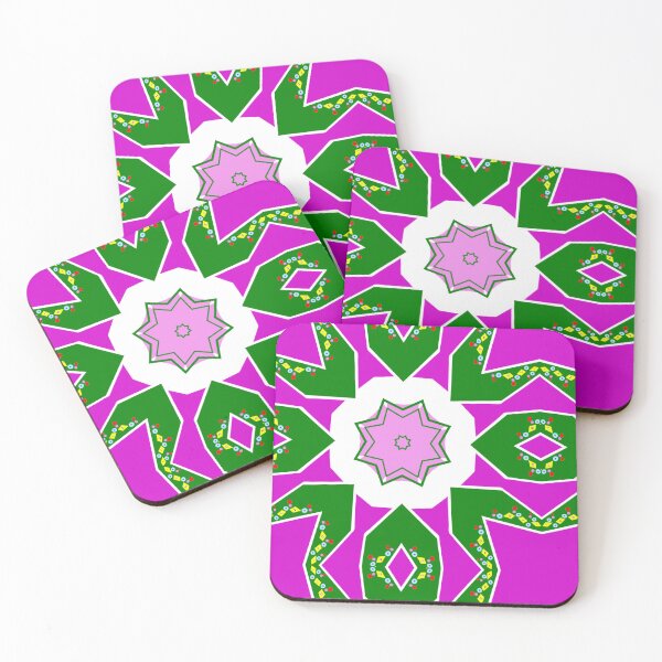 Item preview, Vibrant Magenta and Green Geometric Star Mandala Pattern designed and sold by Tinsleybluebell.