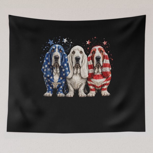 Item preview, patriotic basset hounds with stars and stripes art designed and sold by FormalDehyena.