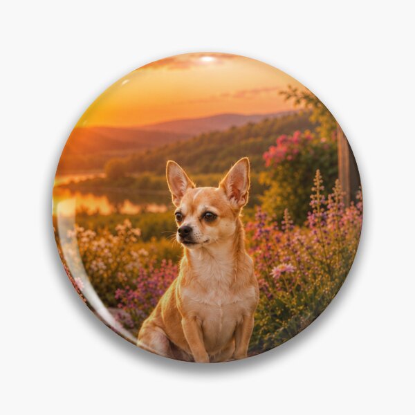 Item preview, Small Chihuahua at sunset in a field of flowers designed and sold by APDQC.