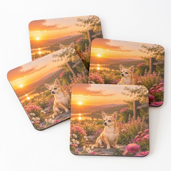 Item preview, Small Chihuahua at sunset in a field of flowers designed and sold by APDQC.
