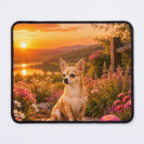 Item preview, Small Chihuahua at sunset in a field of flowers designed and sold by APDQC.