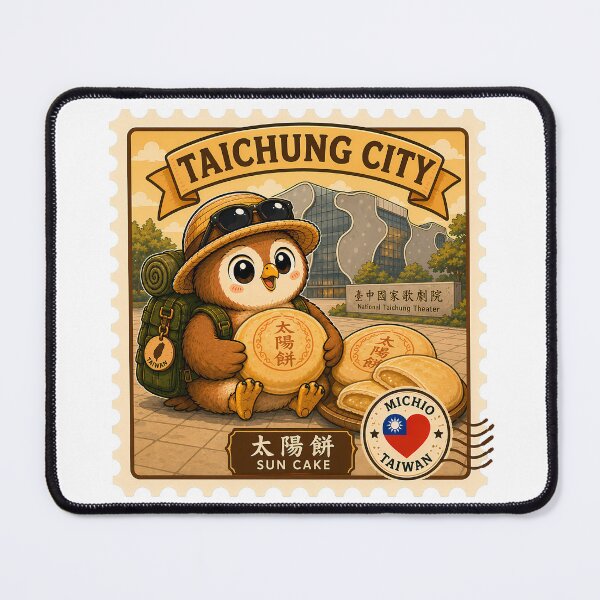 Item preview, Taichung City Sun Cake Taiwan Travel Stamp Sticker Cute Owl Mascot Postage Illustration designed and sold by Symbol Universe.