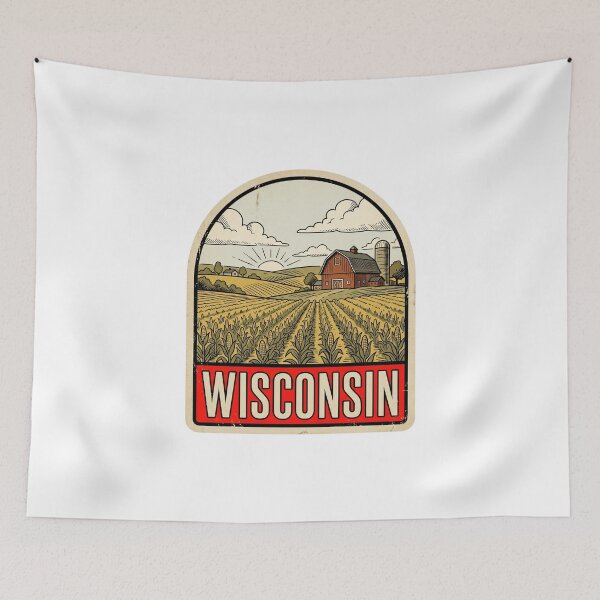 Item preview, Retro Wisconsin Farmland Red Barn Vintage Travel Badge designed and sold by Paper Drip.