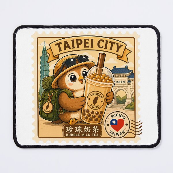 Item preview, Taipei City Bubble Milk Tea Taiwan Travel Stamp Sticker Cute Owl Mascot Postage Illustration designed and sold by Symbol Universe.