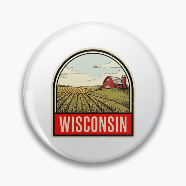 Item preview, Retro Wisconsin Farmland Red Barn Vintage Travel Badge designed and sold by Paper Drip.