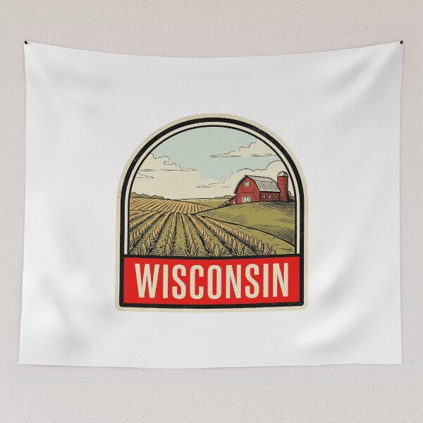 Item preview, Retro Wisconsin Farmland Red Barn Vintage Travel Badge designed and sold by Paper Drip.