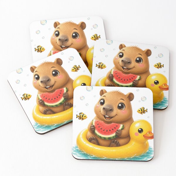 Item preview, Cute Summer Capybara With Watermelon On Duck Float designed and sold by AgnesDream.